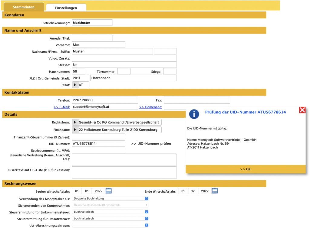 MoneyMaker Account Stammdate