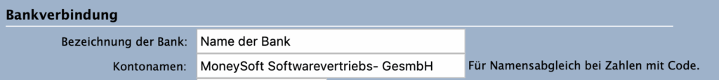 Kontoname bei MoneyMaker Invoice